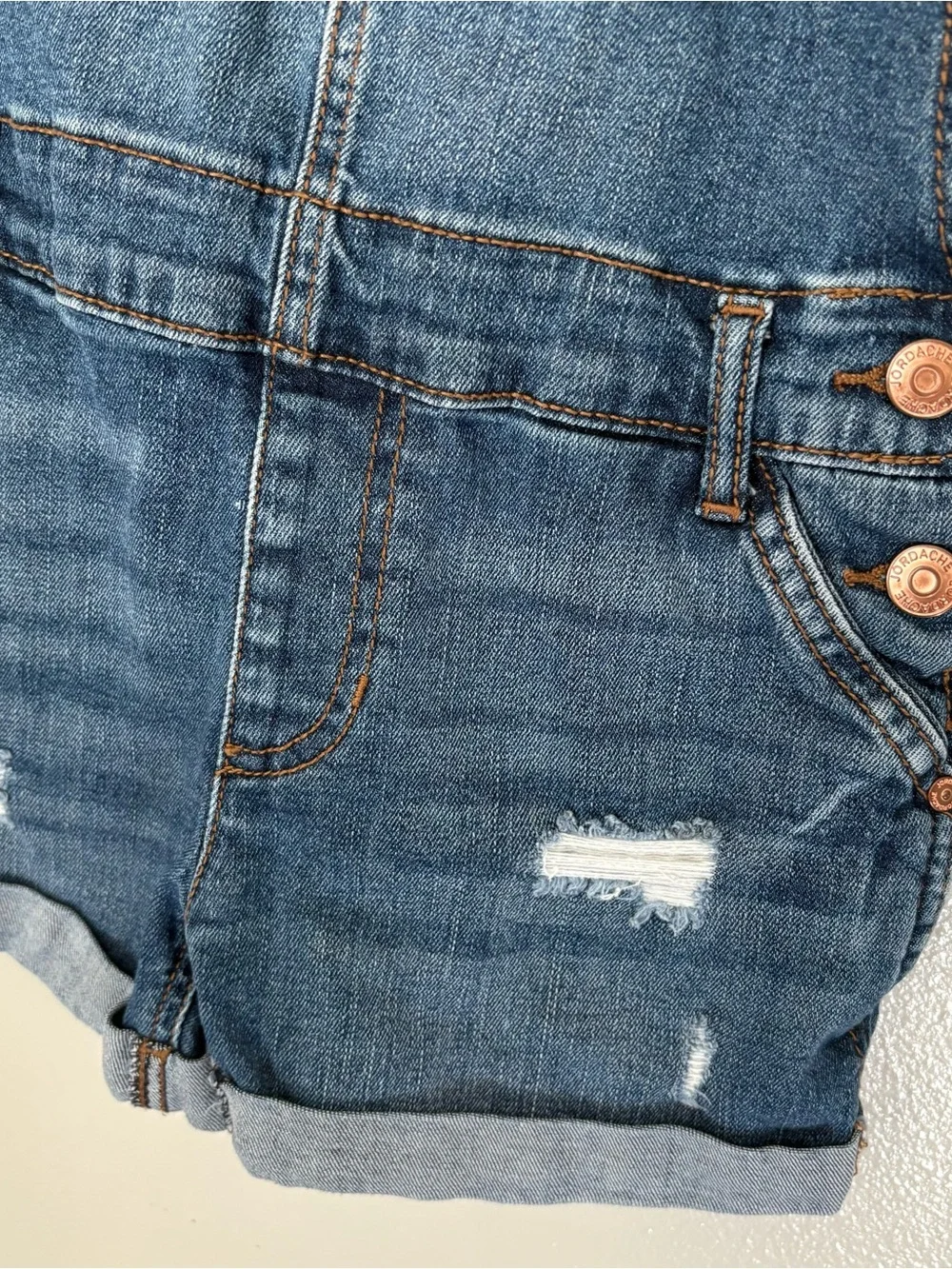 Jordache Dark Blue Denim Short Overalls with Rolled Cuffs